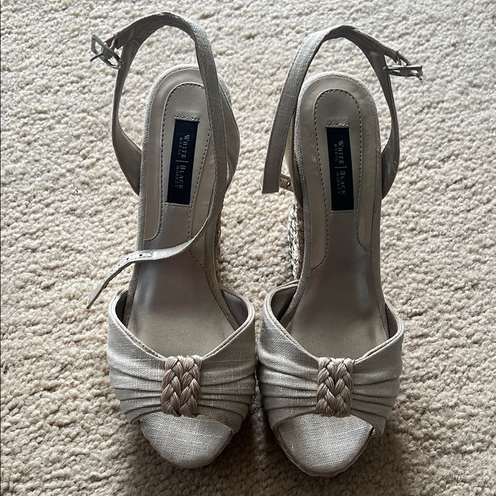 White House Black Market Women's Cream Wedge Sandals